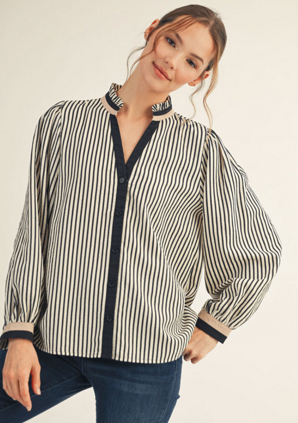 Striped Exaggerated Sleeve Blouse