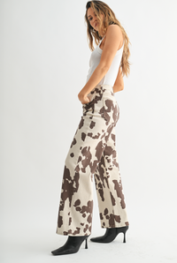 Cow Print Wide Leg Jeans