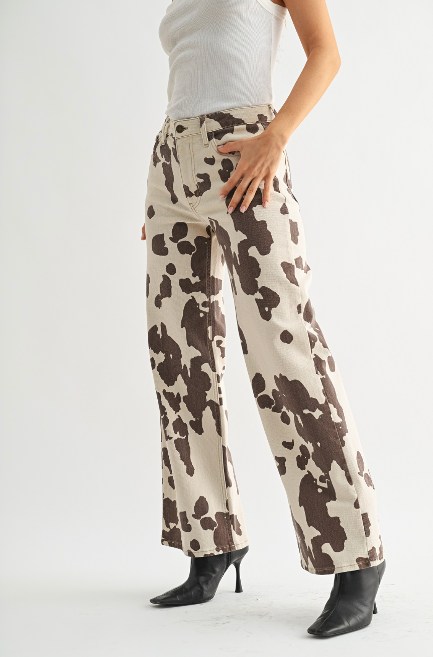 Cow Print Wide Leg Jeans
