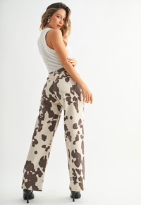 Cow Print Wide Leg Jeans