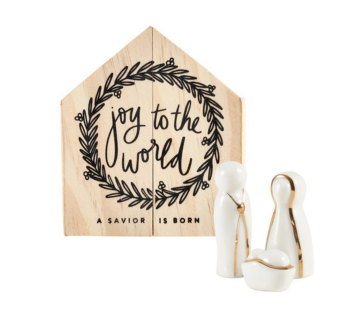 Mini Nativity-Ceramic Figurines Pine Wood Box