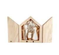 Mini Nativity-Ceramic Figurines Pine Wood Box