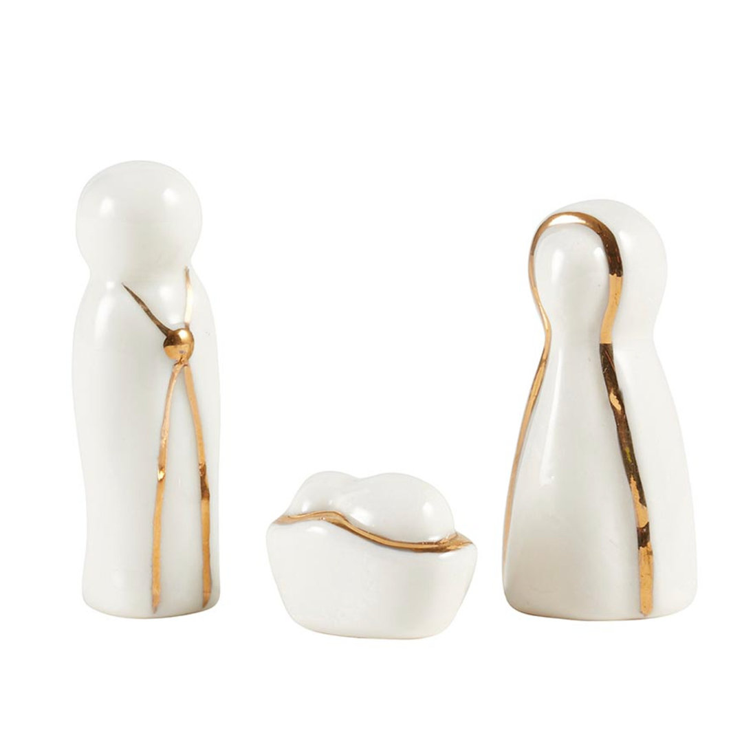 Mini Nativity-Ceramic Figurines Pine Wood Box