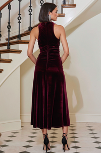 Elle Velvet Halter Dress-Scarlet