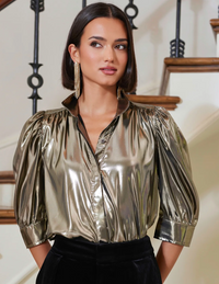 Cate Ruched Sleeve Top-Metallic