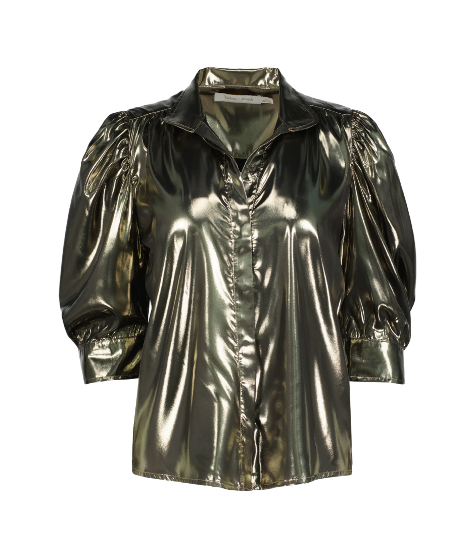 Cate Ruched Sleeve Top-Metallic