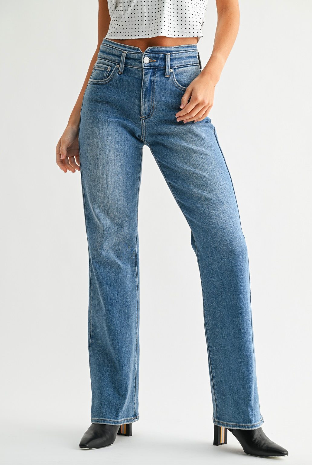 JBD Waistband Detail Wide Leg Denim