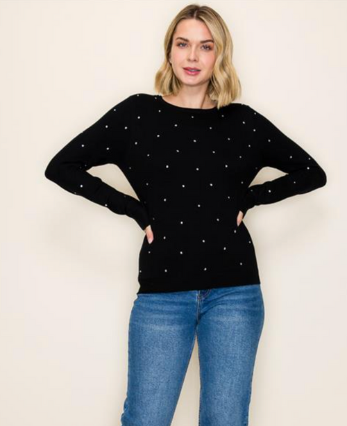 Rhinestone Embellished Sweater-Black