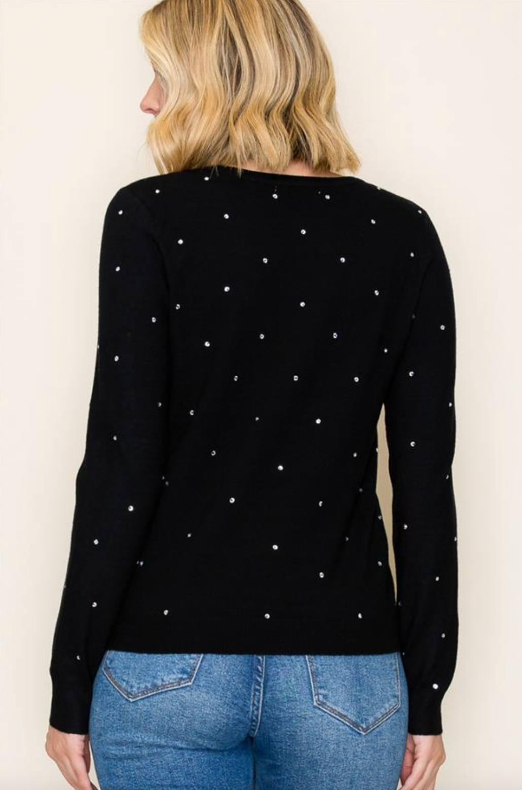 Rhinestone Embellished Sweater-Black