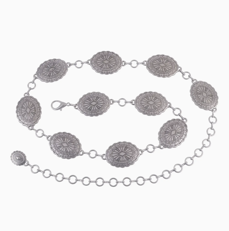 Tooled Oval Concho Chain Belt