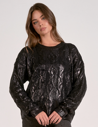 Coated Cable knit Sweater-Black