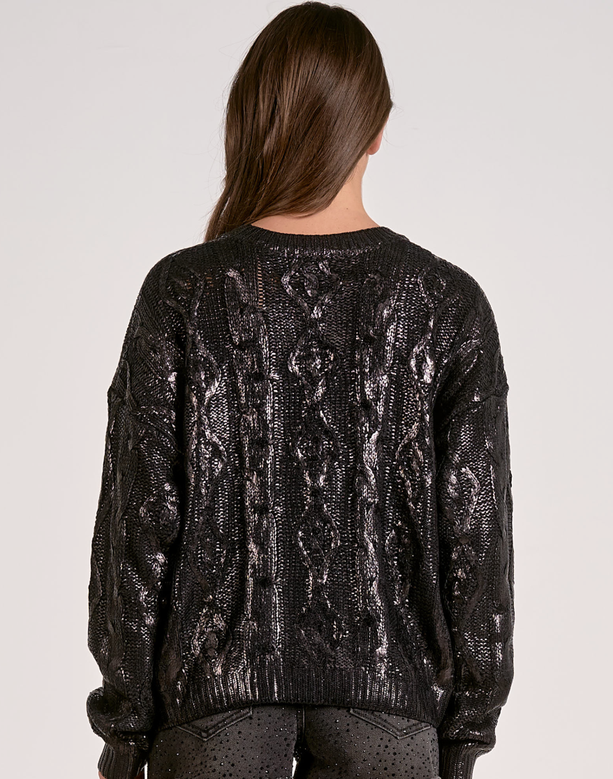 Coated Cable knit Sweater-Black