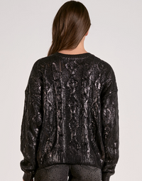 Coated Cable knit Sweater-Black