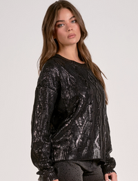 Coated Cable knit Sweater-Black