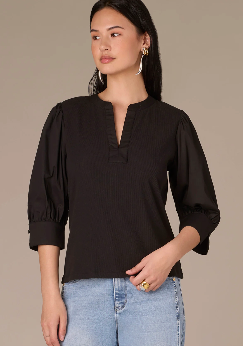 Puff Sleeve Mixed Media Top