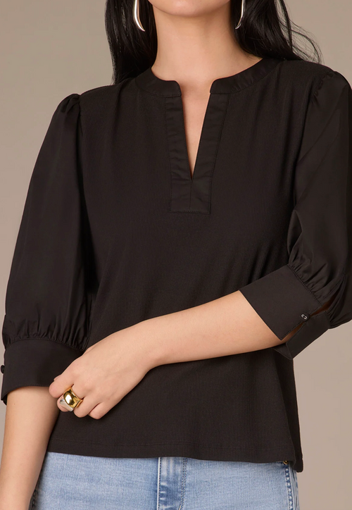 Puff Sleeve Mixed Media Top