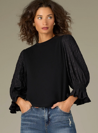 Flounce Sleeve Mixed Media Top