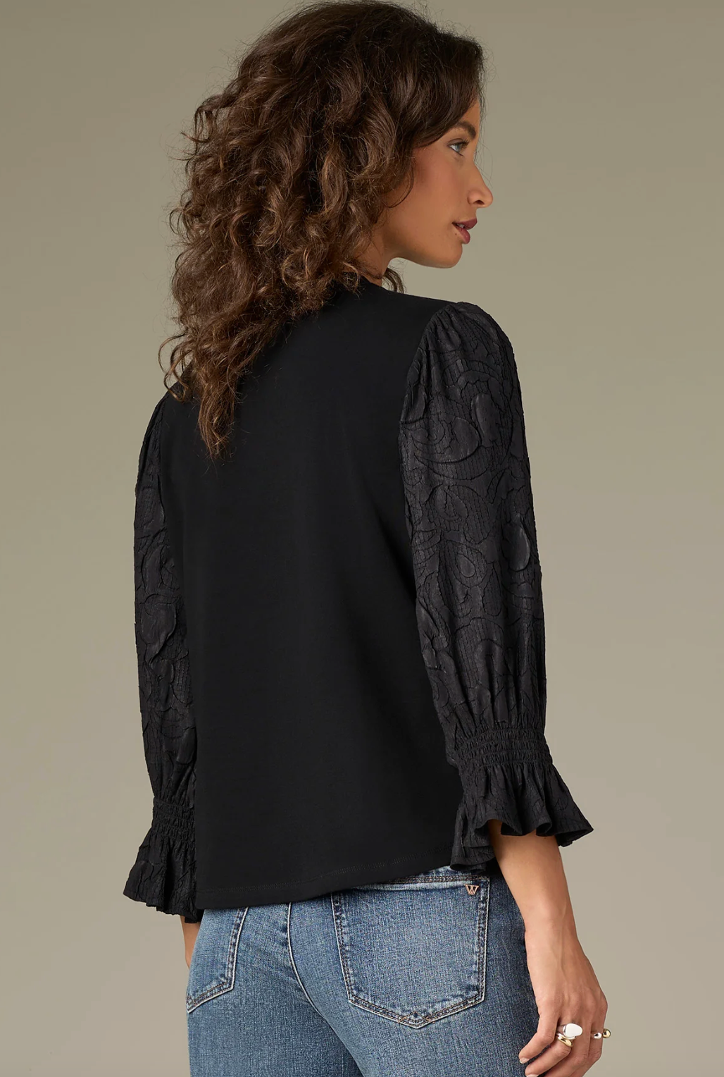 Flounce Sleeve Mixed Media Top