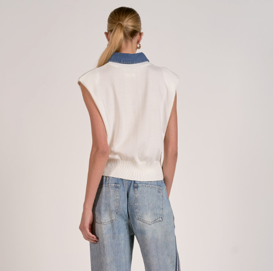 Elan Cap Sleeve Mix Media Sweater