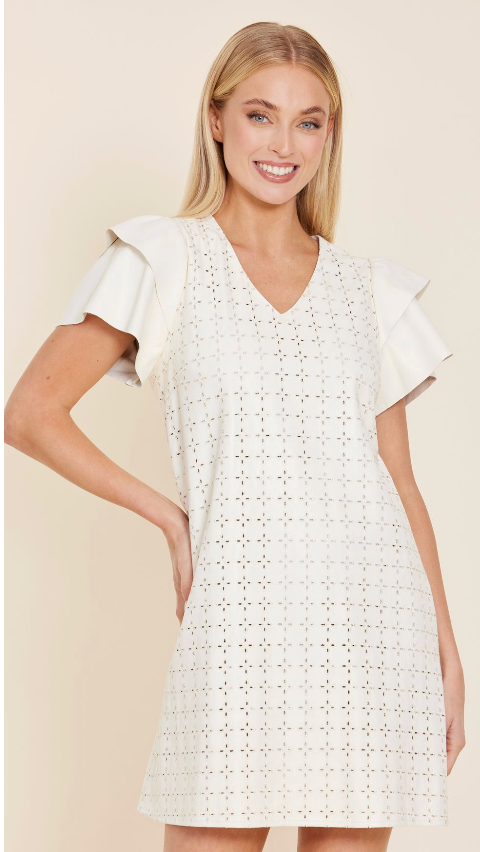 Vegan Leather Eyelet Flutter Dress