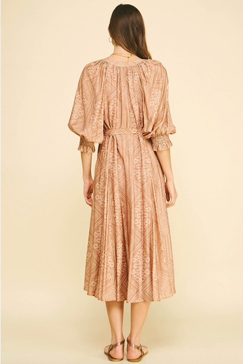 Geometric Print V-Neck Midi Dress