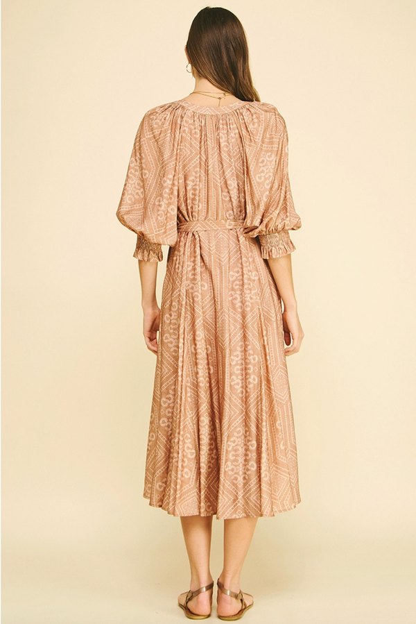 Geometric Print V-Neck Midi Dress