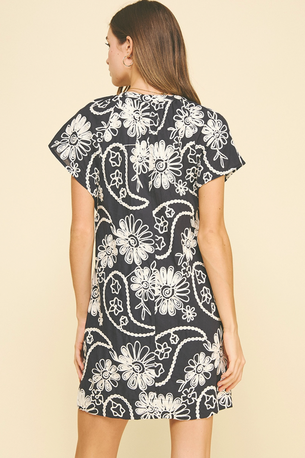 Floral Print Embroidered Mini Dress