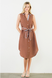 Sleeveless Polka Dot Button Down Dress