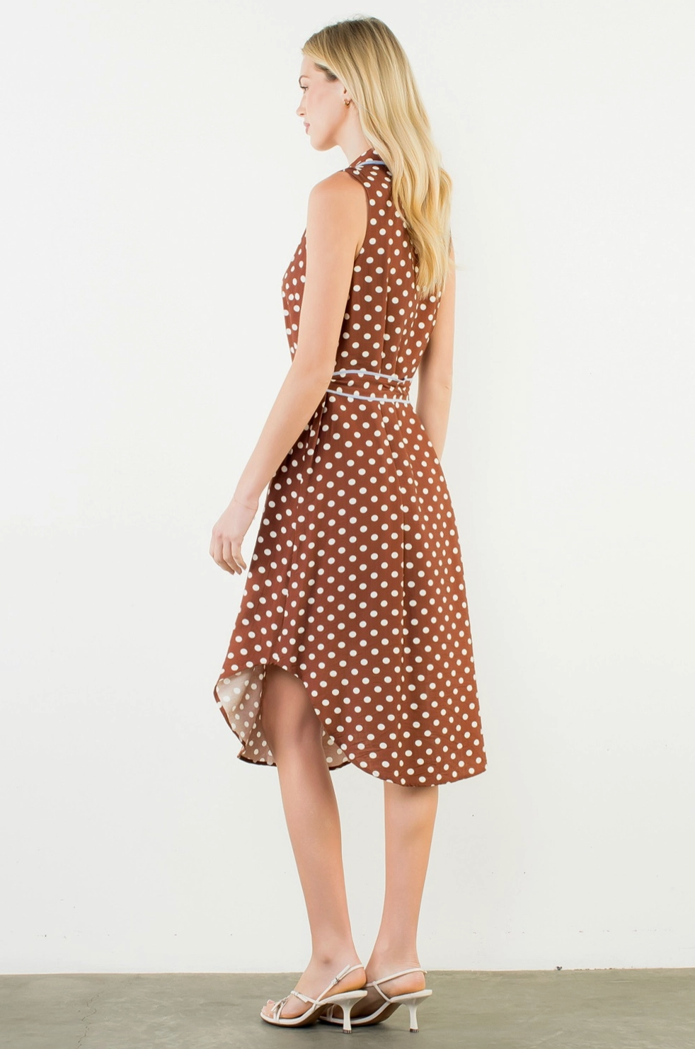 Sleeveless Polka Dot Button Down Dress