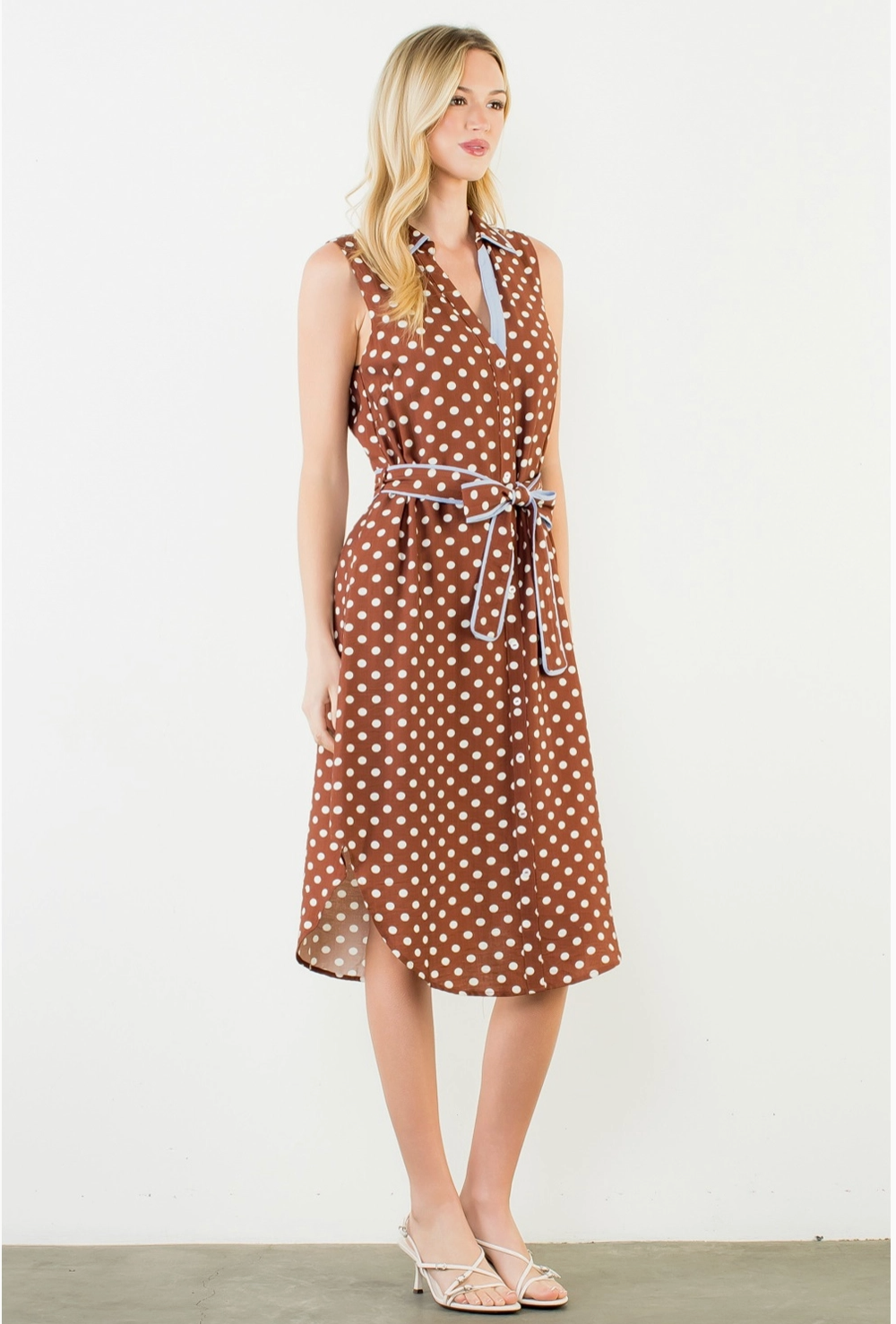 Sleeveless Polka Dot Button Down Dress
