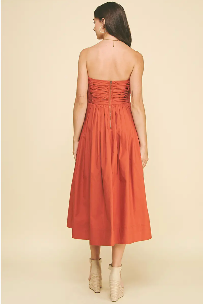 Shirring Strapless Midi Dress
