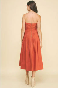 Shirring Strapless Midi Dress