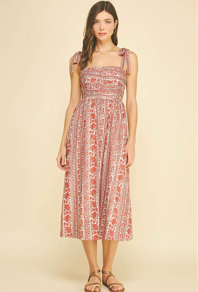 Floral Tie Strap Midi Dress