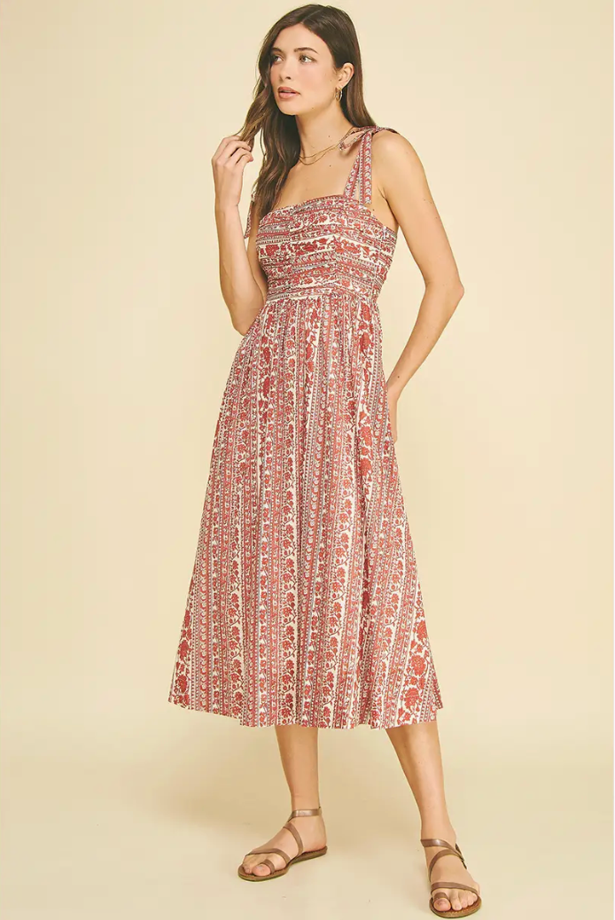 Floral Tie Strap Midi Dress