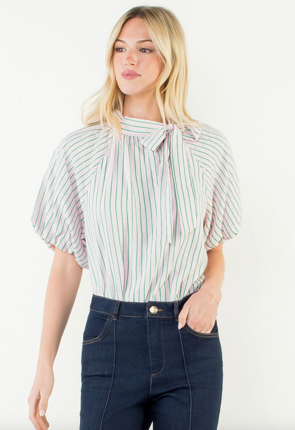 Puff Sleeve Striped Top