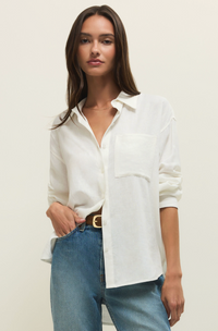 Z Supply Alfie Linen Button Up Shirt-White