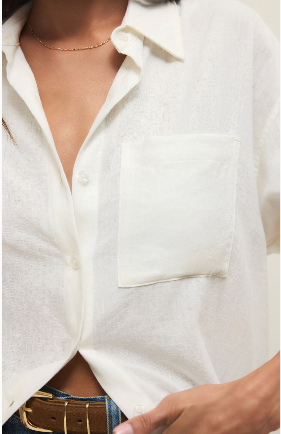Z Supply Alfie Linen Button Up Shirt-White