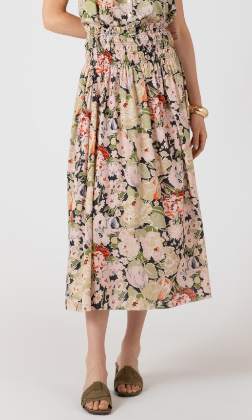 Dex Smocked Waist Midi Skirt