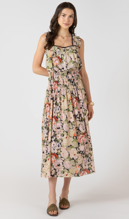 Dex Smocked Waist Midi Skirt