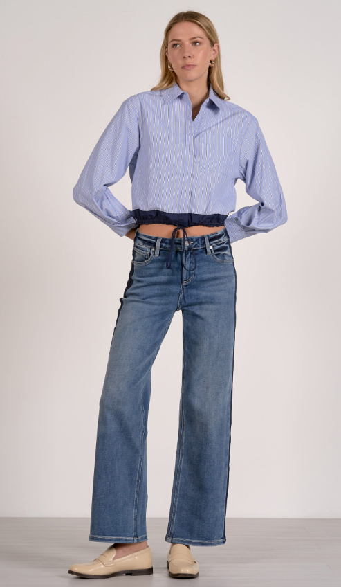 Elan Button Down /Tie Waist top