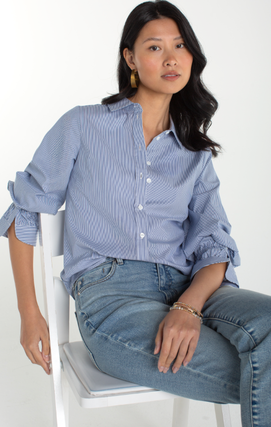 Liverpool Adjustable Sleeve Stripe Top