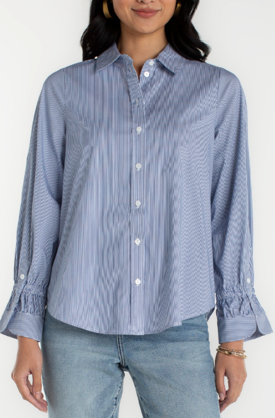 Liverpool Adjustable Sleeve Stripe Top