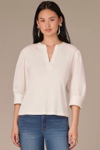 Puff Sleeve Mixed Media Top -Off White