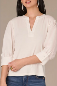 Puff Sleeve Mixed Media Top -Off White