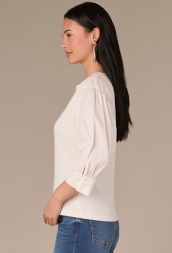 Puff Sleeve Mixed Media Top -Off White