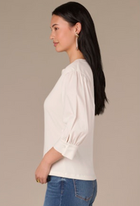 Puff Sleeve Mixed Media Top -Off White