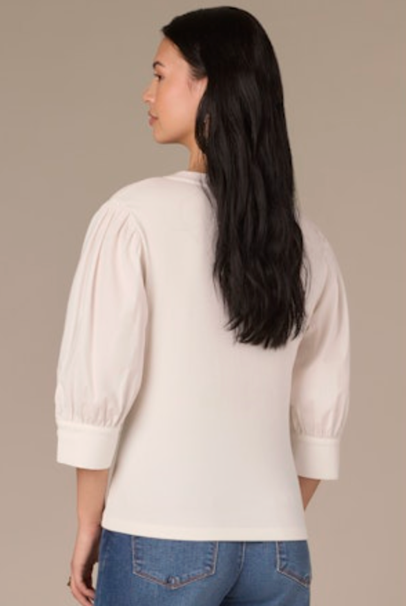 Puff Sleeve Mixed Media Top -Off White