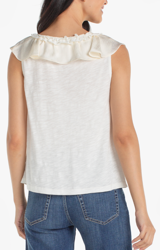 Liverpool Ruffle Front Top-French Vanilla