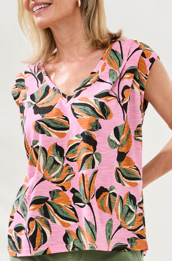 Tribal V-neck Cap Sleeve Top