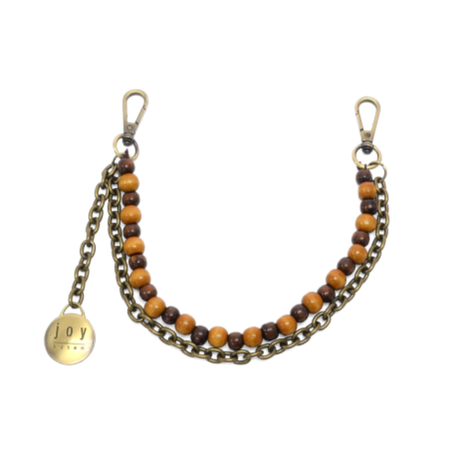 2 Row Wood Bead+Chain Bag Charm